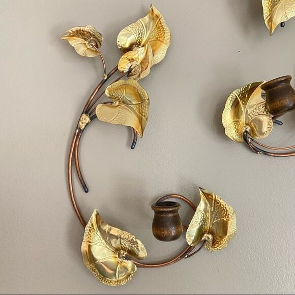 Mid Century Metal Leaf Candle Sconces Wall Decor - Picture 4 of 10